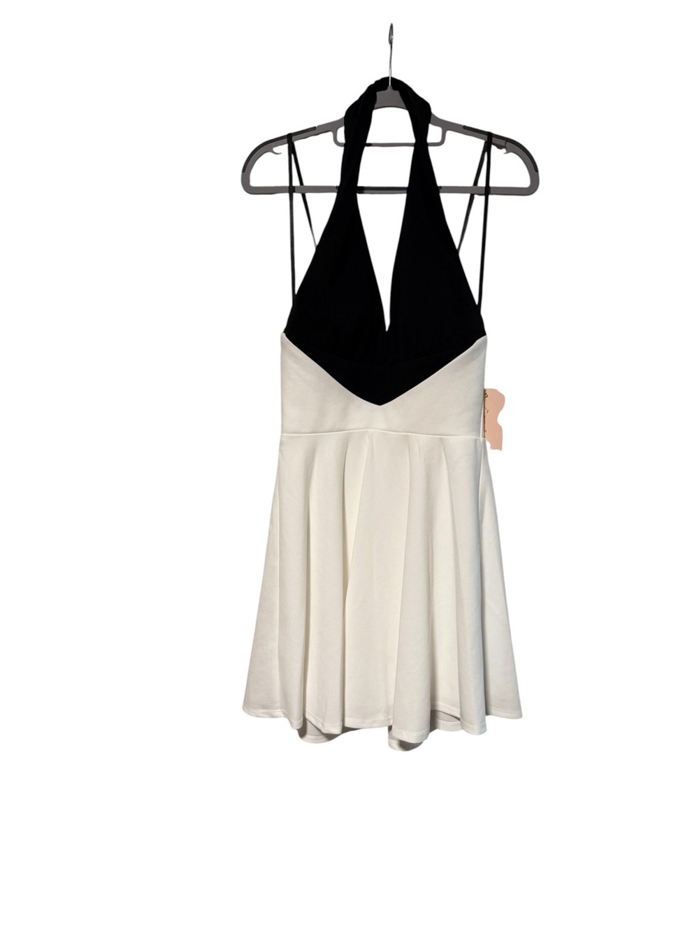 City Studio Black and White Halter Fit-and-Flare Midi Dress